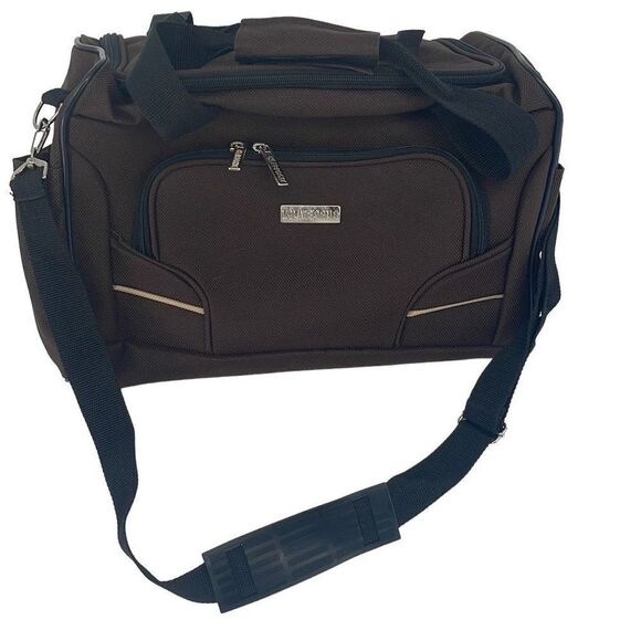 Claiborne Carry On Bag Luggage Zip Pockets Detachable‎ Strap Brown - Picture 1 of 7